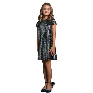 Petite Adele Girls Rainbow Sequin Shift Dress Multi Color Party Event Size 11-12